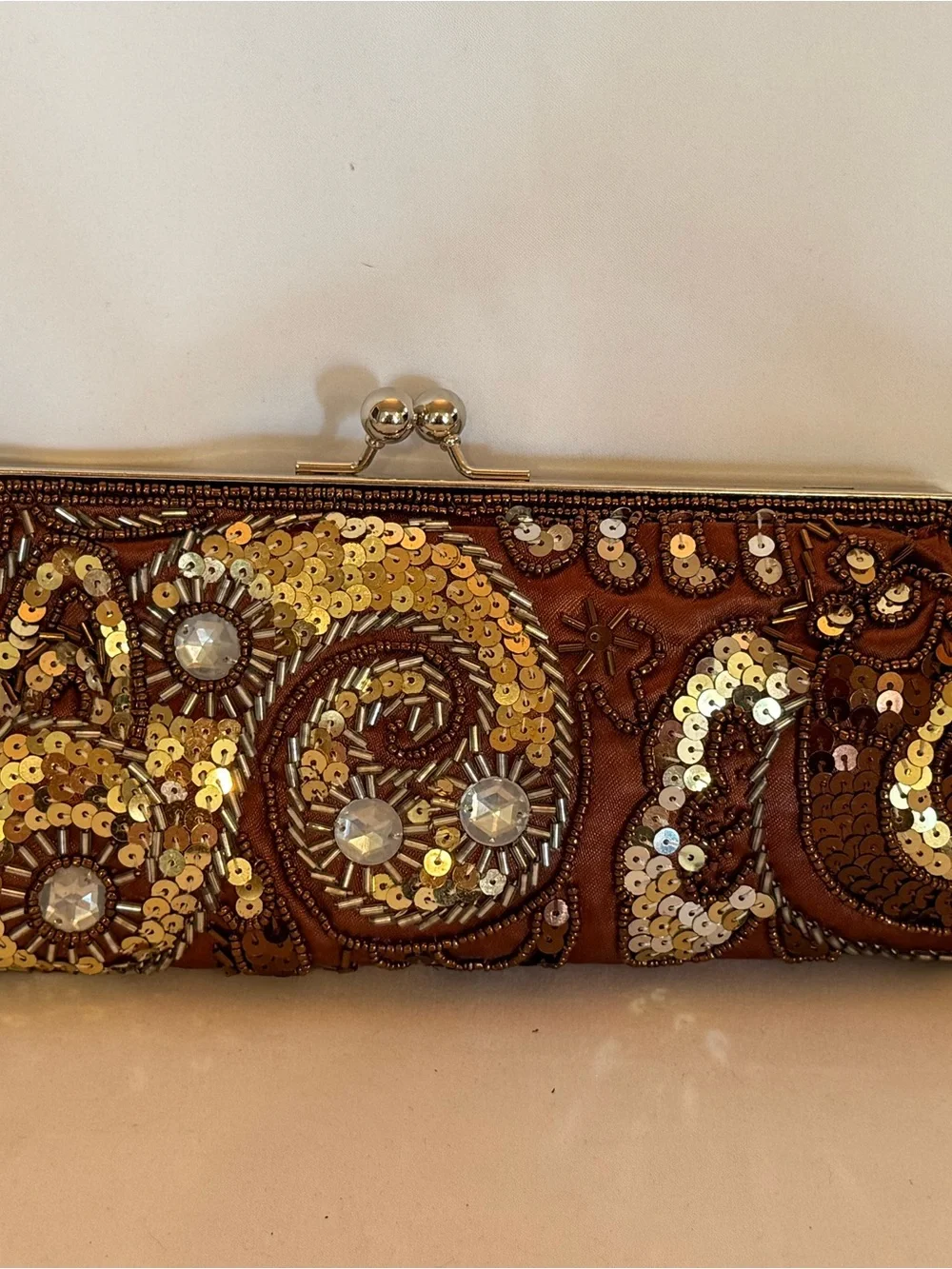 Apt. 9 Gold & Silvet Sequin Beaded Evening Clutch w/ optional metal strap